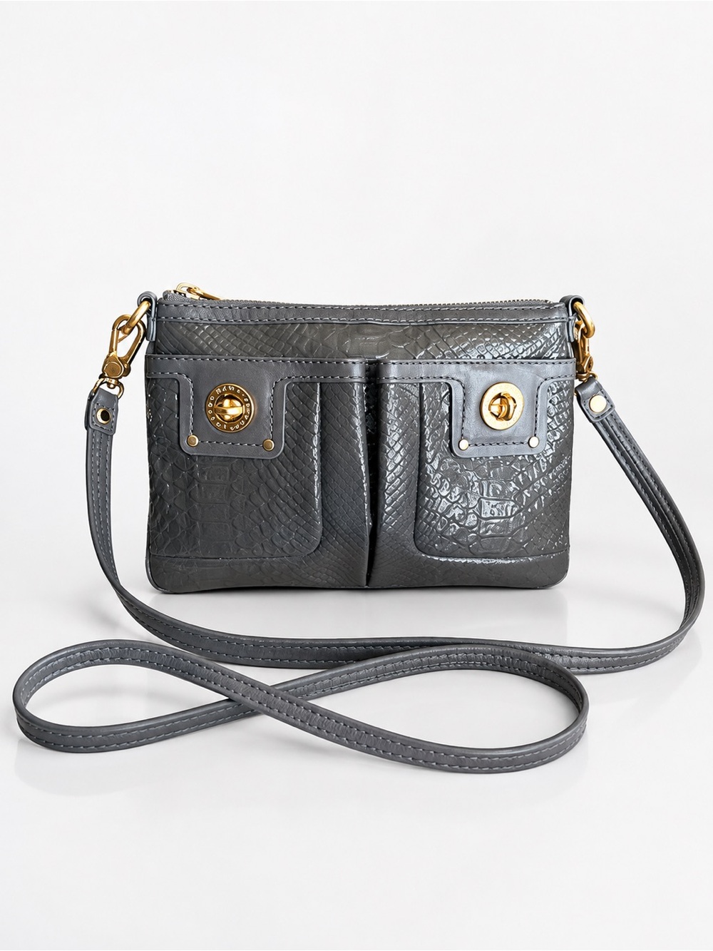 Marc by Marc Jacobs Gray Embossed Leather Crossbody Shoulder Bag